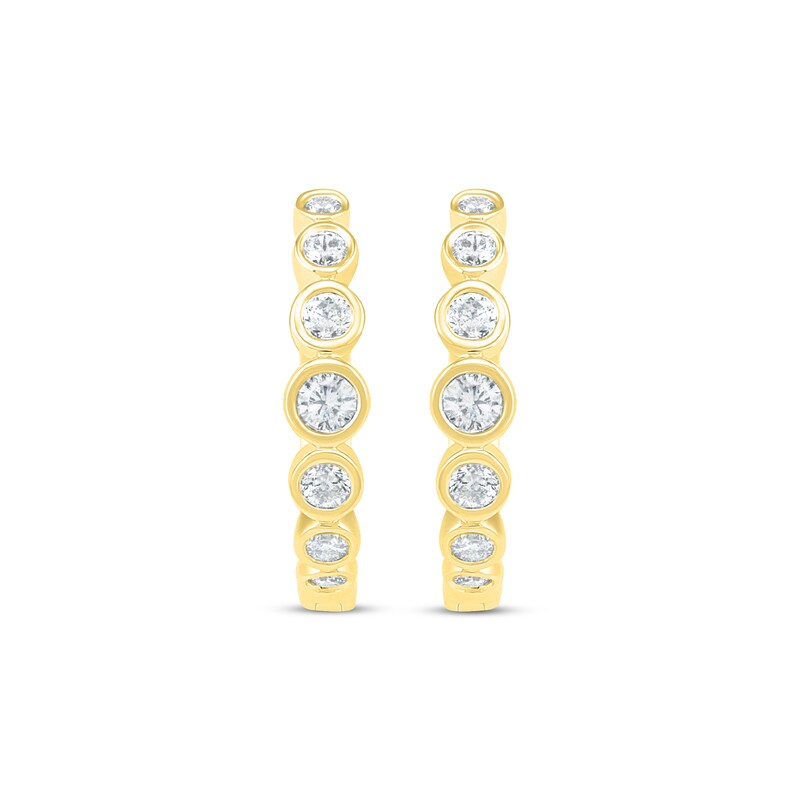Diamond Bezel Hoop Earrings 1/2 ct tw Round-cut 10K Yellow Gold