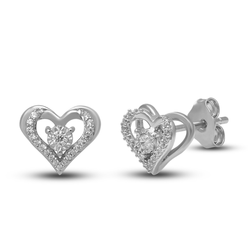 10k White Gold Pave Diamond Heart Earrings Screw Back 0.27 Ctw