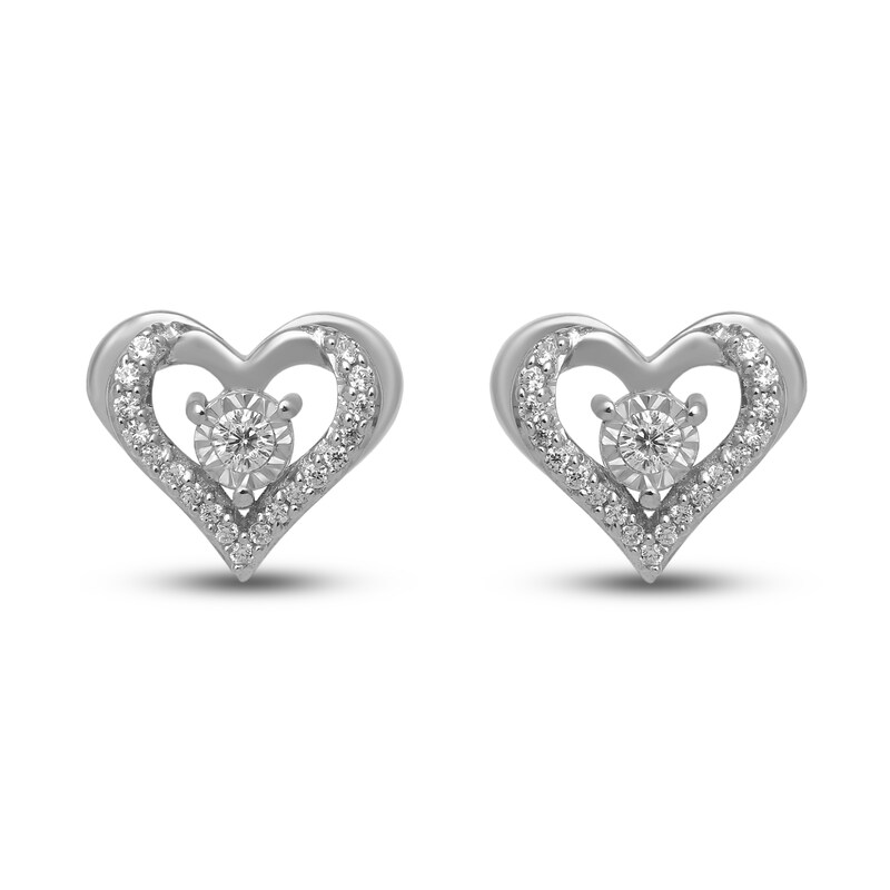 Main Image 2 of Diamond Heart Earrings 1/10 ct tw Round-cut 10K White Gold