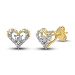 Diamond Heart Earrings 1/10 ct tw Round-cut 10K Yellow Gold
