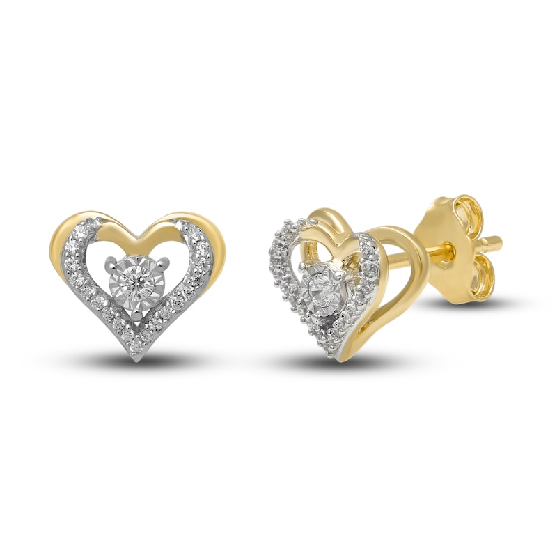 Main Image 1 of Diamond Heart Earrings 1/10 ct tw Round-cut 10K Yellow Gold
