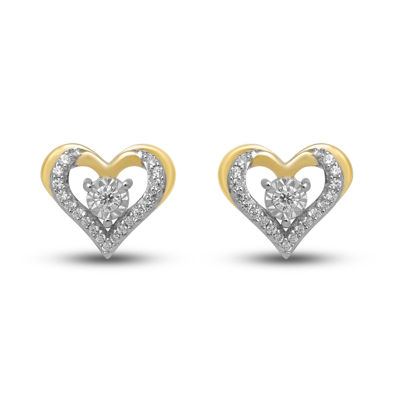 Diamond Heart Earrings 1/10 ct tw Round-cut 10K Yellow Gold | Kay