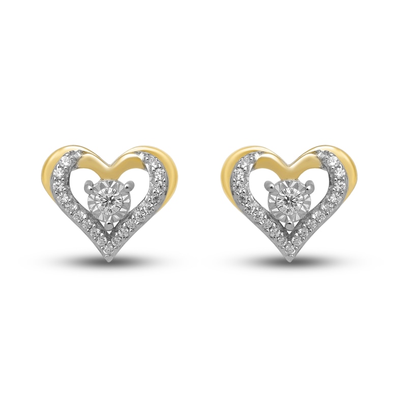 Main Image 2 of Diamond Heart Earrings 1/10 ct tw Round-cut 10K Yellow Gold