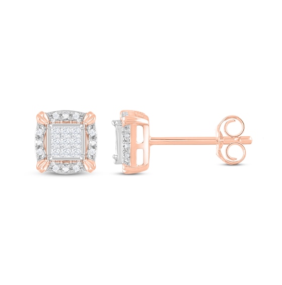 Diamond Earrings 1/5 ct tw Princess & Round-Cut 10K Rose Gold