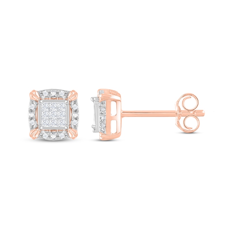 Main Image 1 of Diamond Earrings 1/5 ct tw Princess & Round-Cut 10K Rose Gold