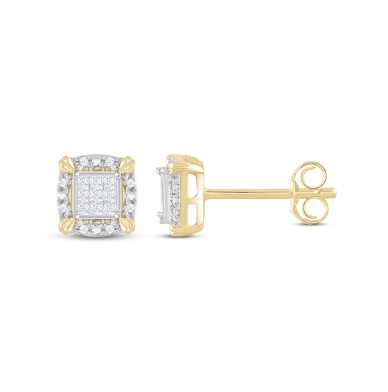 Diamond Earrings 1/5 ct tw Princess & Round-Cut 10K Yellow Gold