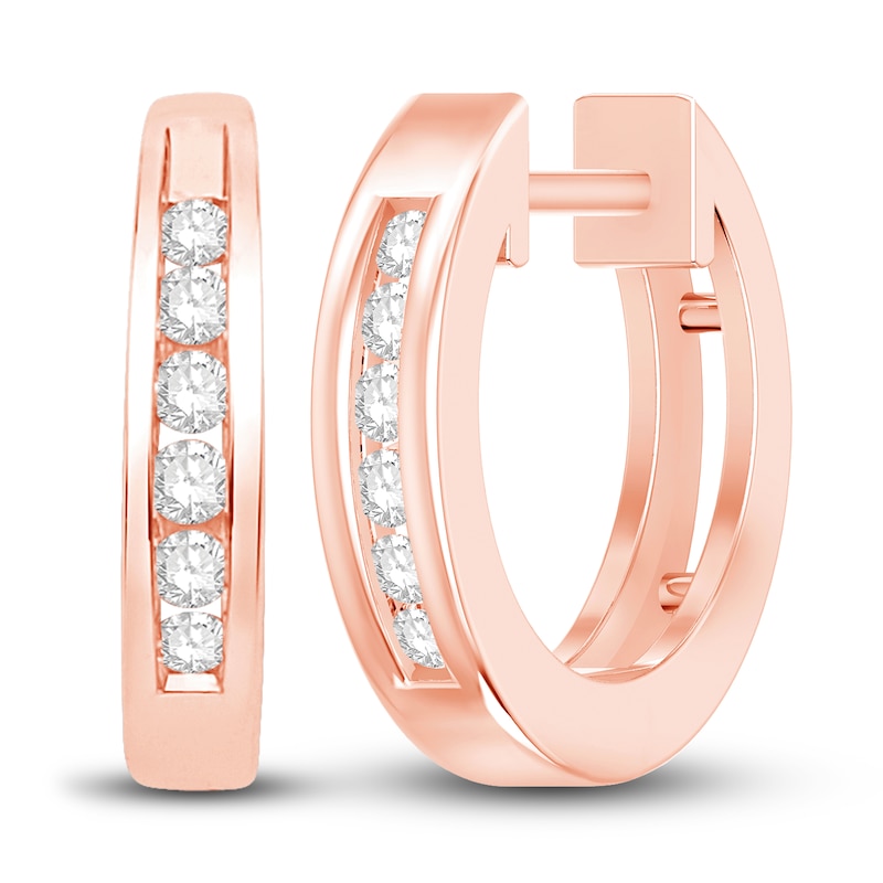 Main Image 1 of Diamond Huggie Hoop Earrings 1/8 ct tw Round-cut 10K Rose Gold
