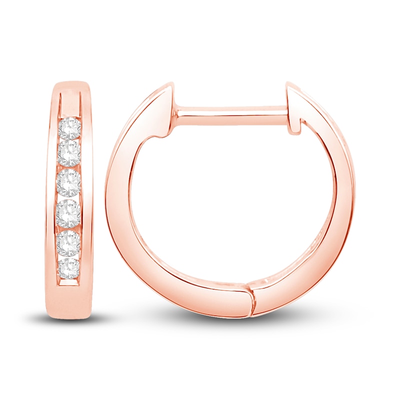 Main Image 2 of Diamond Huggie Hoop Earrings 1/8 ct tw Round-cut 10K Rose Gold