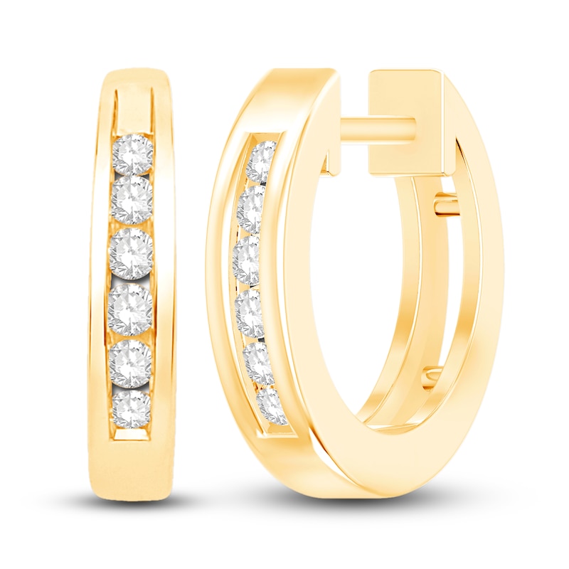 Main Image 1 of Diamond Huggie Hoop Earrings 1/8 ct tw Round-cut 10K Yellow Gold