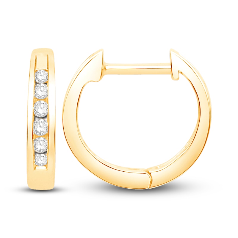 10kt Yellow Gold Womens Round Channel-set Diamond Hoop Earrings 1/8 Cttw 