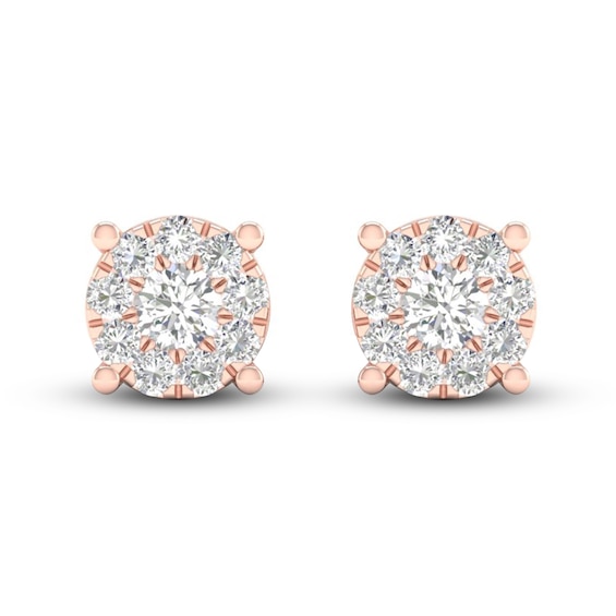 Diamond Halo Stud Earrings 1/ ct tw Round-Cut 10K Rose Gold