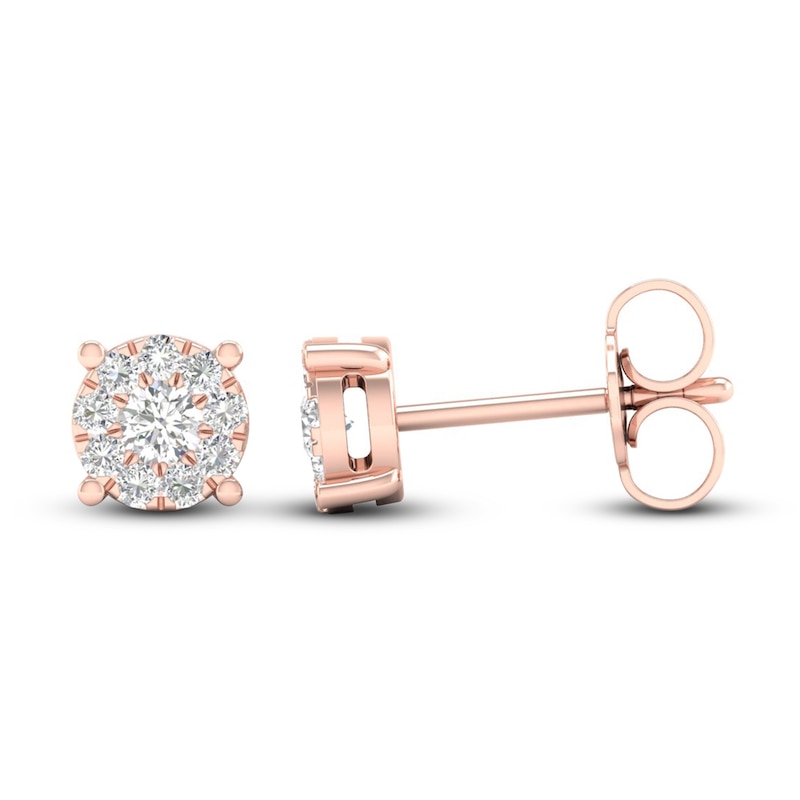 Main Image 2 of Diamond Halo Stud Earrings 1/4 ct tw Round-Cut 10K Rose Gold