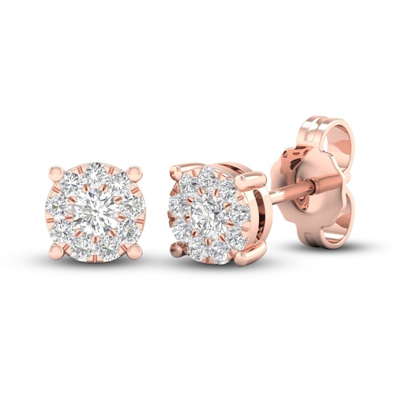 Main Image 3 of Diamond Halo Stud Earrings 1/4 ct tw Round-Cut 10K Rose Gold