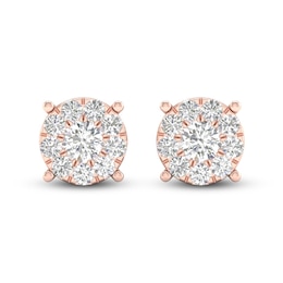 Diamond Halo Stud Earrings 1/2 ct tw Round-Cut 10K Rose Gold
