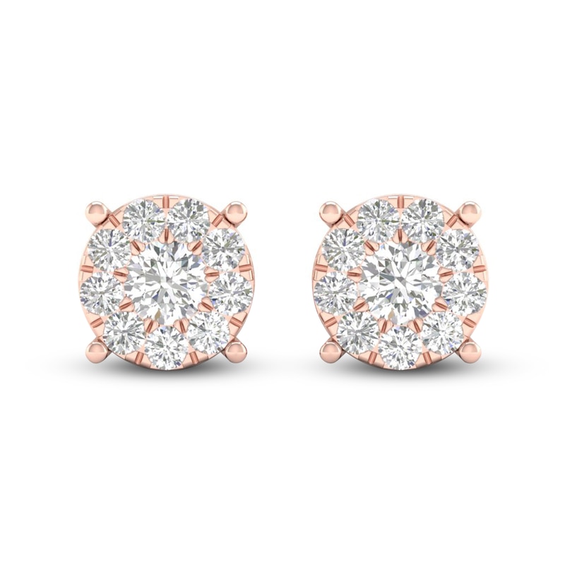 Diamond Halo Stud Earrings 1/2 ct tw Round-Cut 10K Rose Gold