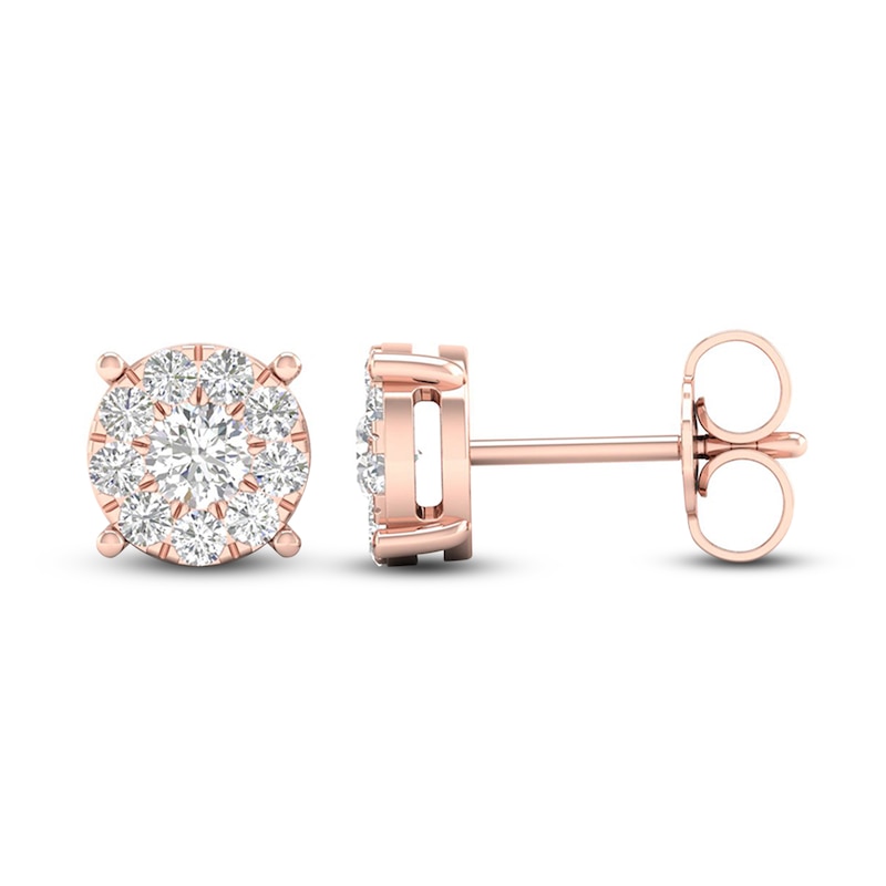 Diamond Halo Stud Earrings 1/2 ct tw Round-Cut 10K Rose Gold