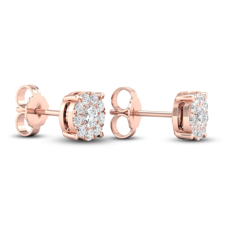 Diamond Halo Stud Earrings 1/2 ct tw Round-Cut 10K Rose Gold