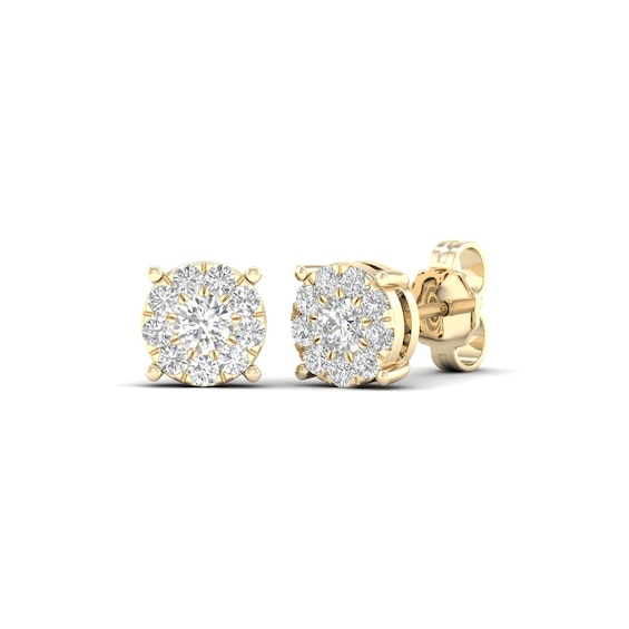 Diamond Halo Stud Earrings 1/2 ct tw 10K Yellow Gold