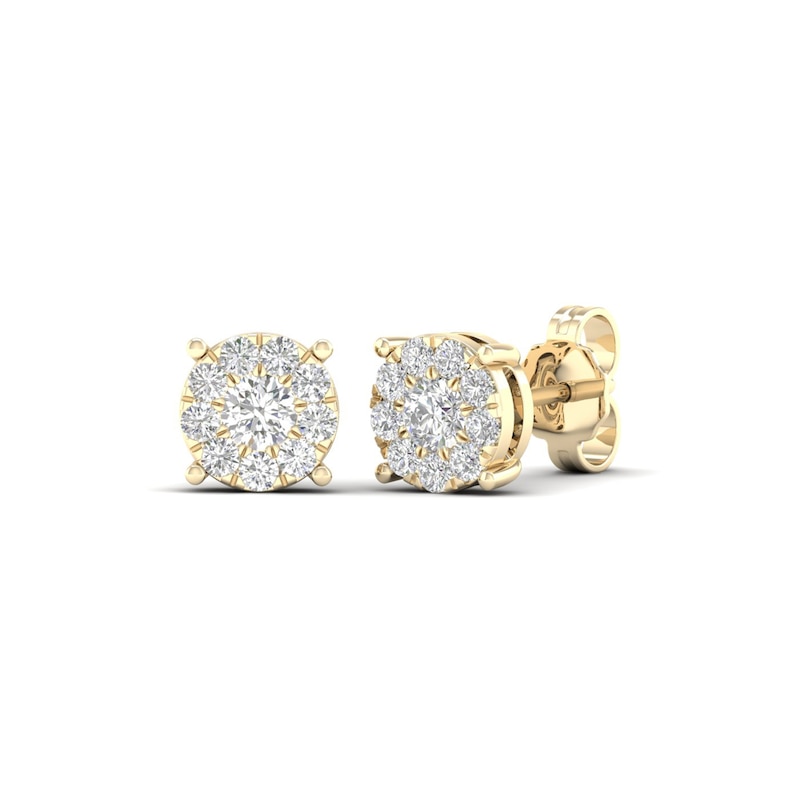 Main Image 1 of Diamond Halo Stud Earrings 1/2 ct tw Round-Cut 10K Yellow Gold