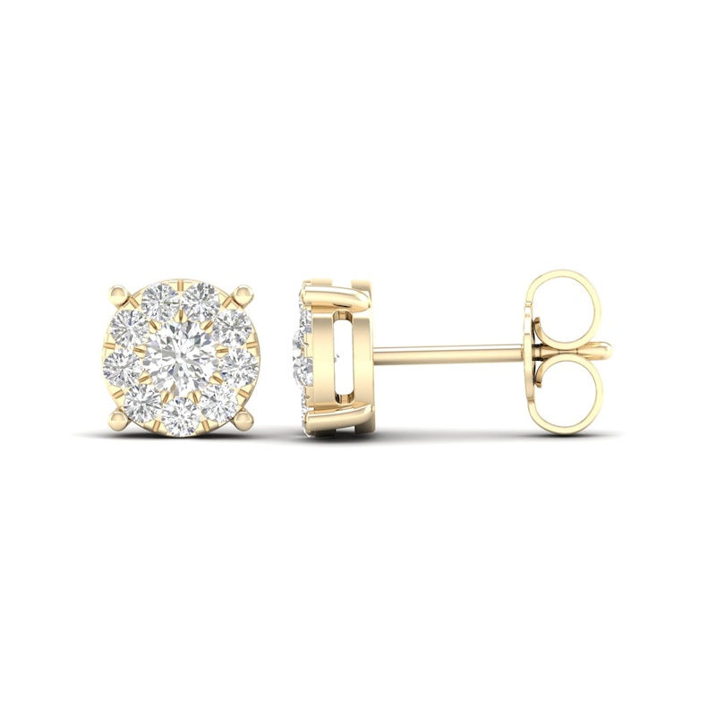 Diamond Halo Stud Earrings 1/2 ct tw Round-Cut 10K Yellow Gold