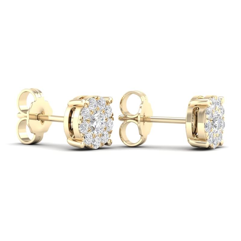 Main Image 4 of Diamond Halo Stud Earrings 1/2 ct tw Round-Cut 10K Yellow Gold
