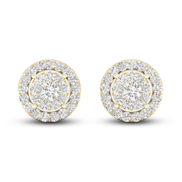 Diamond Halo Stud Earrings 1 ct tw Round-Cut 10K Yellow Gold