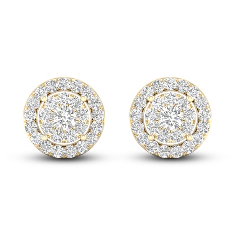 Main Image 1 of Diamond Halo Stud Earrings 1 ct tw Round-Cut 10K Yellow Gold