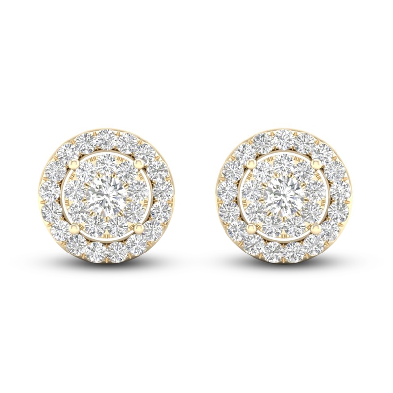 Diamond Halo Stud Earrings 1 ct tw Round-Cut 10K Yellow Gold