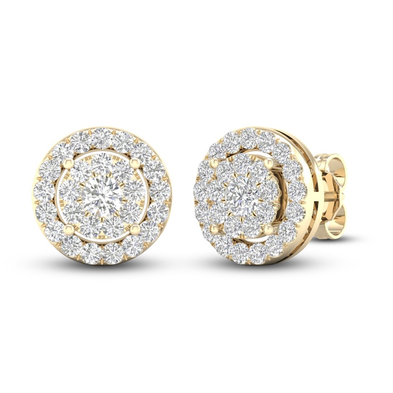 Diamond Halo Stud Earrings 1 ct tw Round-Cut 10K Yellow Gold