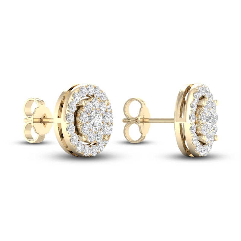 Main Image 4 of Diamond Halo Stud Earrings 1 ct tw Round-Cut 10K Yellow Gold