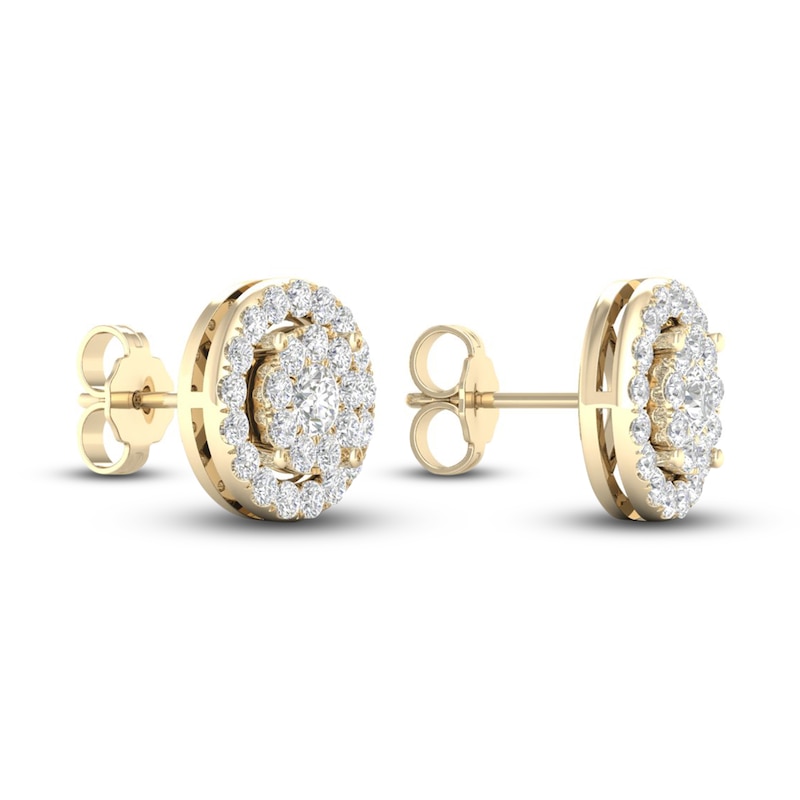 Diamond Halo Stud Earrings 1 ct tw Round-Cut 10K Yellow Gold