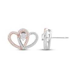Two as One Diamond Heart Stud Earrings 1/5 ct tw Round-Cut 10K Two-Tone