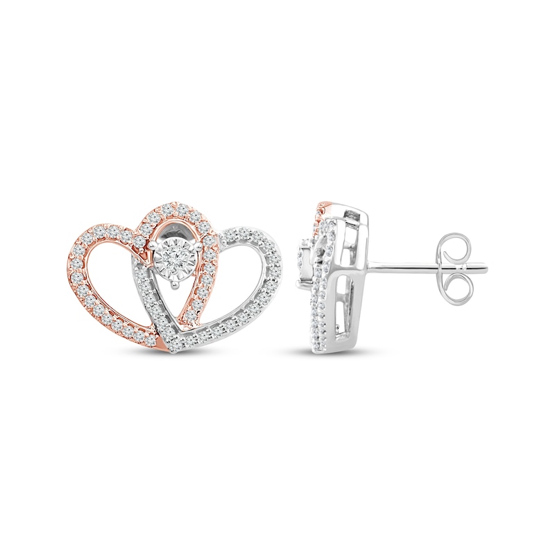 Main Image 1 of Diamond Heart Stud Earrings 1/5 ct tw Round-Cut 10K Two-Tone