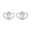 Thumbnail Image 1 of Two as One Diamond Heart Stud Earrings 1/5 ct tw Round-Cut 10K Two-Tone