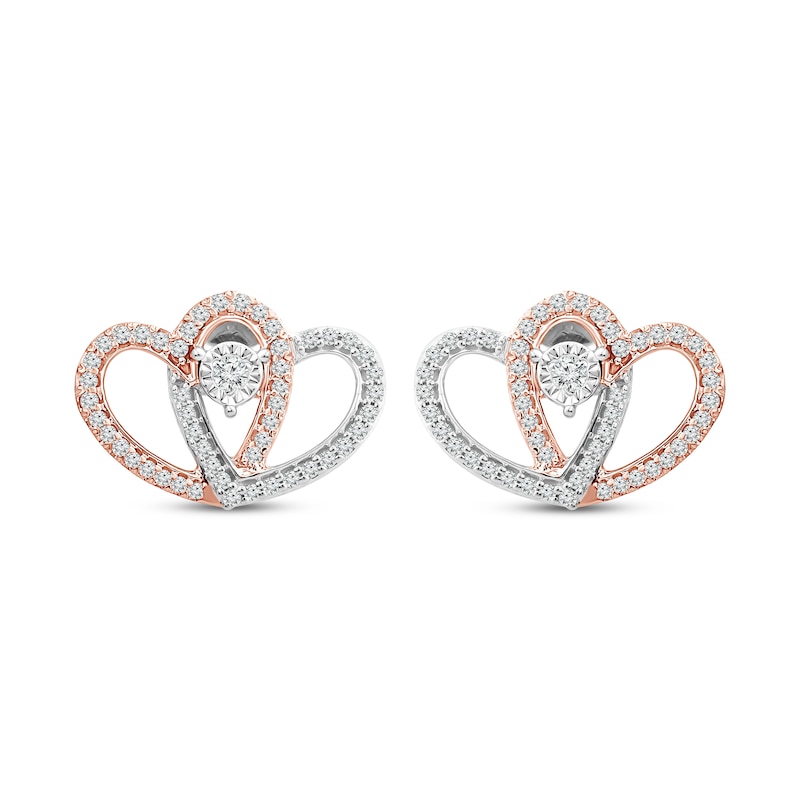 Main Image 2 of Diamond Heart Stud Earrings 1/5 ct tw Round-Cut 10K Two-Tone