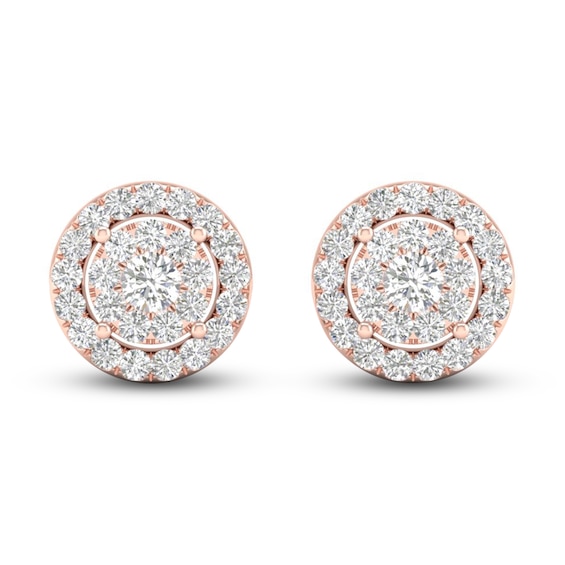 Diamond Halo Stud Earrings 1 ct tw Round-Cut 10K Rose Gold