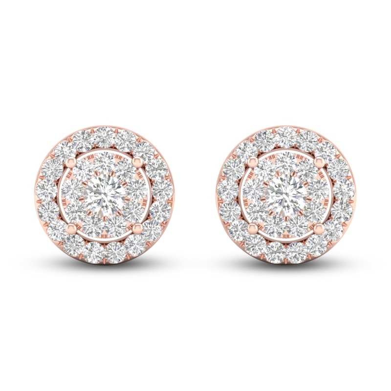 Main Image 1 of Diamond Halo Stud Earrings 1 ct tw Round-Cut 10K Rose Gold