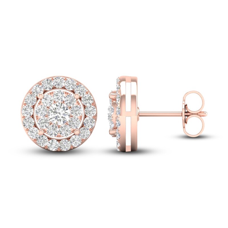 Main Image 2 of Diamond Halo Stud Earrings 1 ct tw Round-Cut 10K Rose Gold