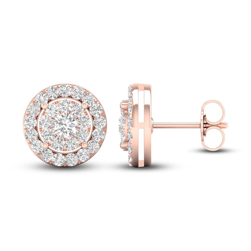 Diamond Halo Stud Earrings 1 ct tw Round-Cut 10K Rose Gold | Kay