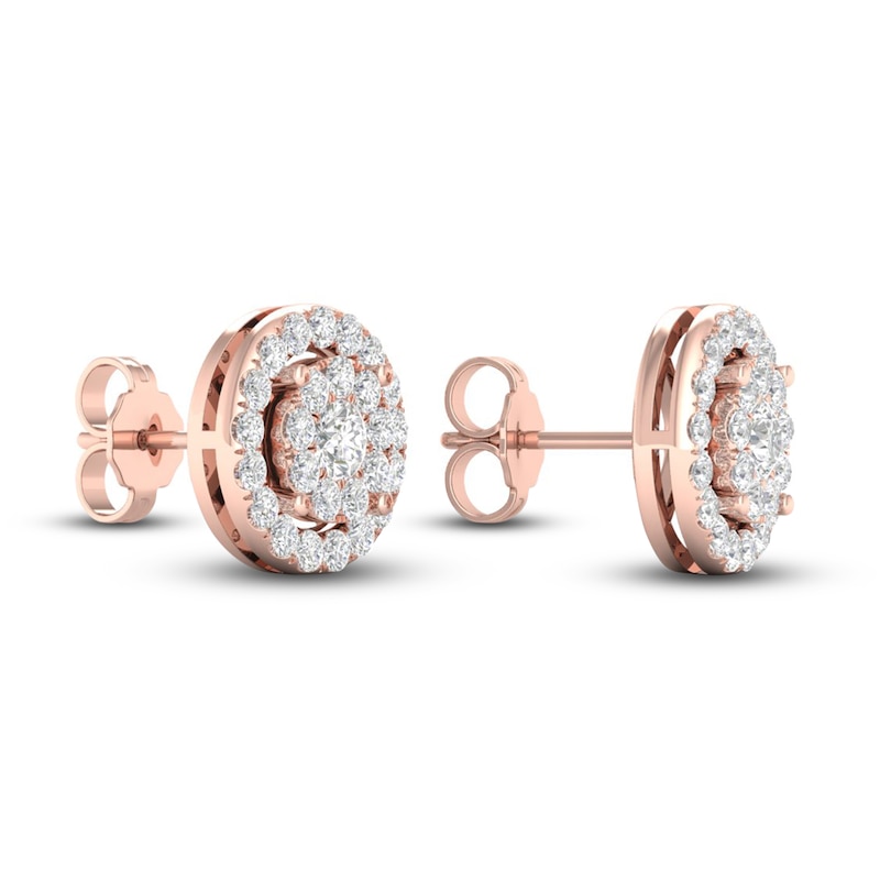 Diamond Halo Stud Earrings 1 ct tw Round-Cut 10K Rose Gold | Kay