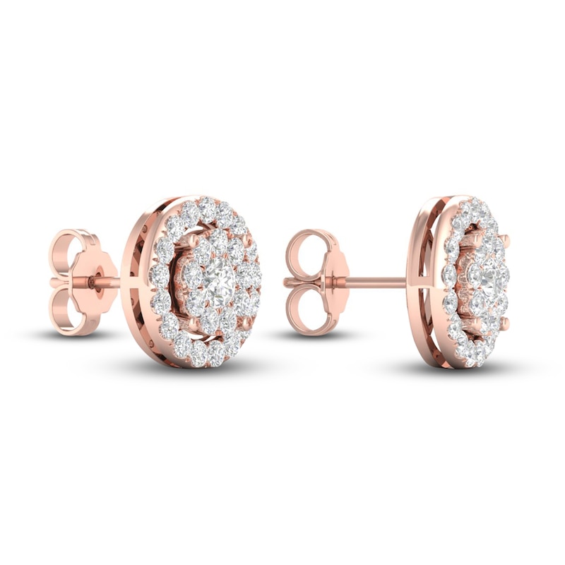 Main Image 4 of Diamond Halo Stud Earrings 1 ct tw Round-Cut 10K Rose Gold