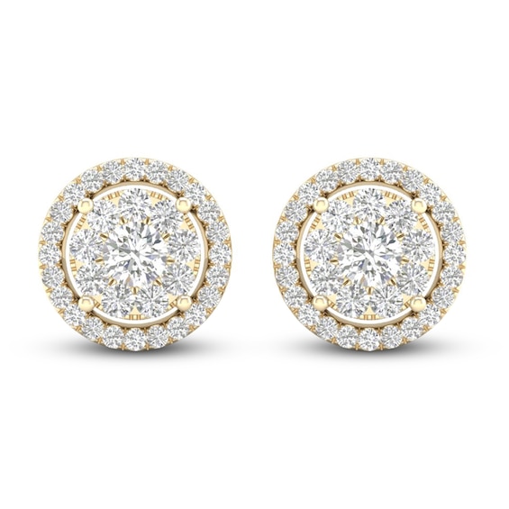 Diamond Halo Stud Earrings 1/2 ct tw 10K Yellow Gold