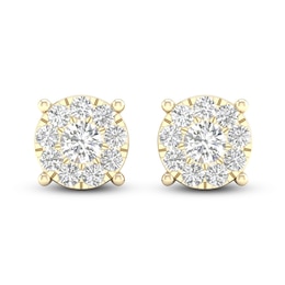 Diamond Halo Stud Earrings 1 ct tw Round-Cut 10K Yellow Gold