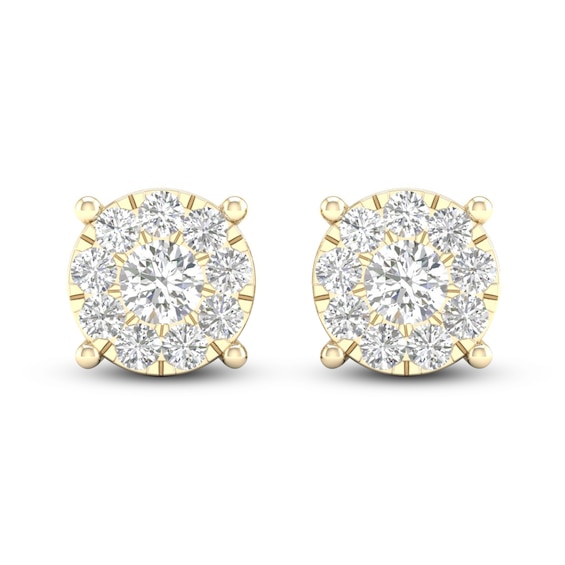 Diamond Halo Stud Earrings 1 ct tw 10K Yellow Gold