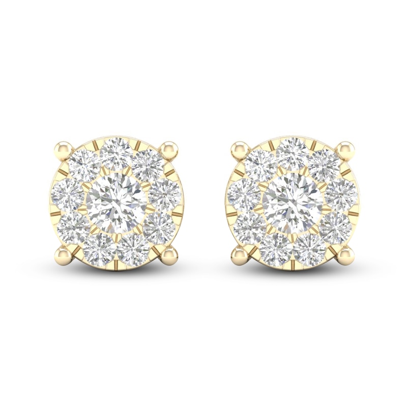 Main Image 1 of Diamond Halo Stud Earrings 1 ct tw Round-Cut 10K Yellow Gold