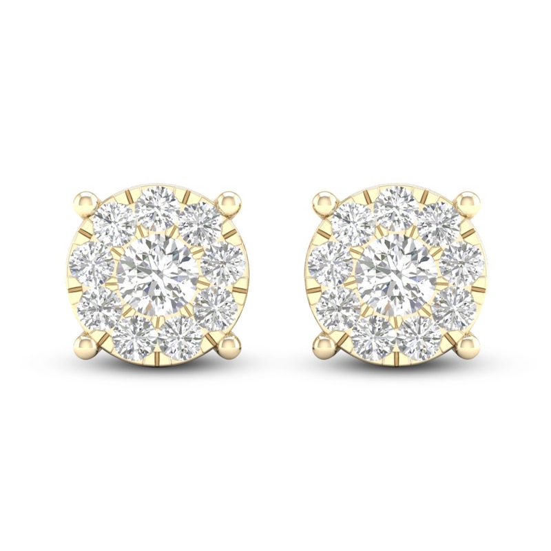 3 Stone Stud Earrings with .21 Carat TW Diamonds in 10kt Yellow Gold