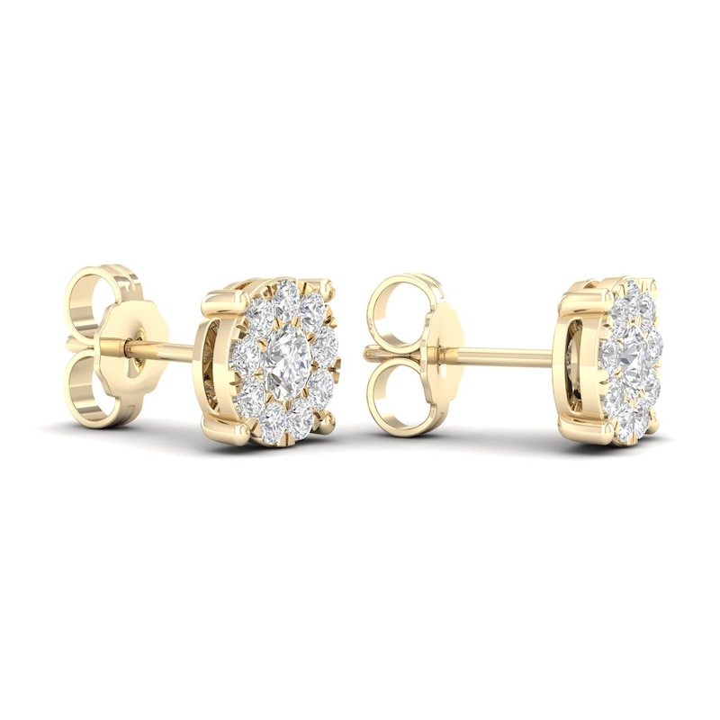 Main Image 4 of Diamond Halo Stud Earrings 1 ct tw Round-Cut 10K Yellow Gold