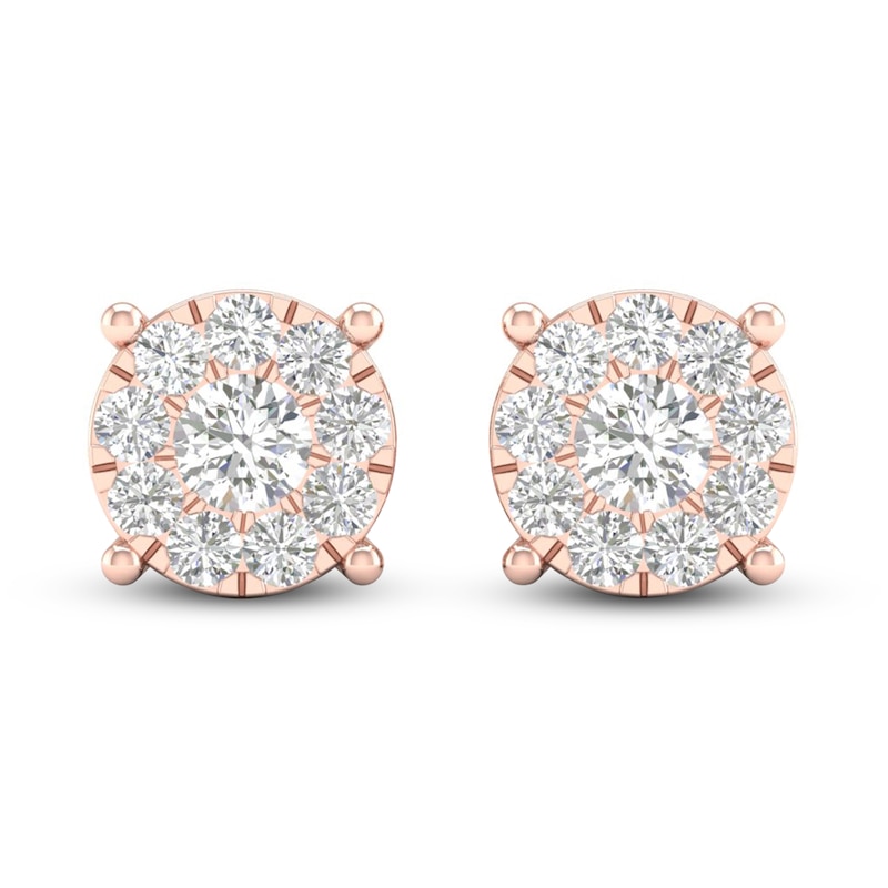 Main Image 1 of Diamond Halo Stud Earrings 1 ct tw Round-Cut 10K Rose Gold
