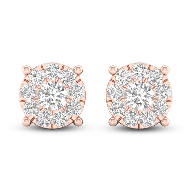 Diamond Halo Stud Earrings 1 ct tw Round-Cut 10K Rose Gold