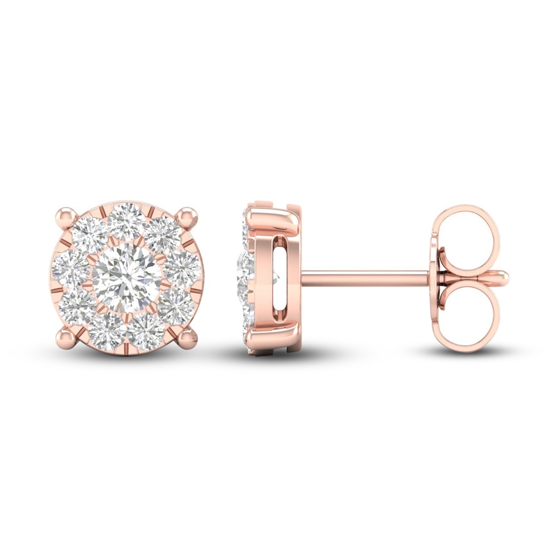 Diamond Halo Stud Earrings 1 ct tw Round-Cut 10K Rose Gold